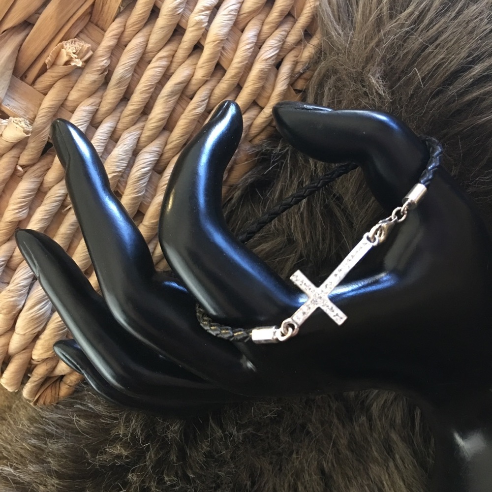925 sterling silver rhinestone covered cross bracelet